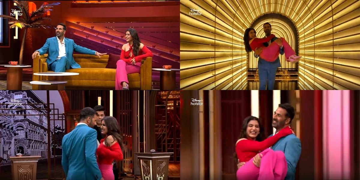 Akshay Kumar carries Samantha Ruth Prabhu in his arms as they commence the third episode of Koffee With Karan
